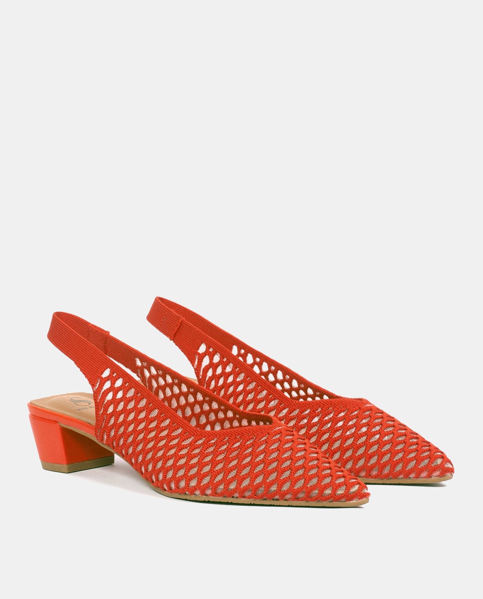 Zapatos de salón finha de mujer en tejido reciclado beige - Miss Elastic - Rojo Rojo-3
