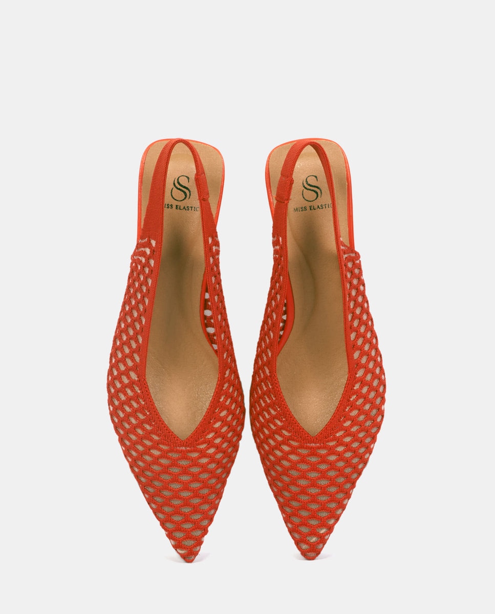 Zapatos de salón finha de mujer en tejido reciclado beige - Miss Elastic - Rojo Rojo-4