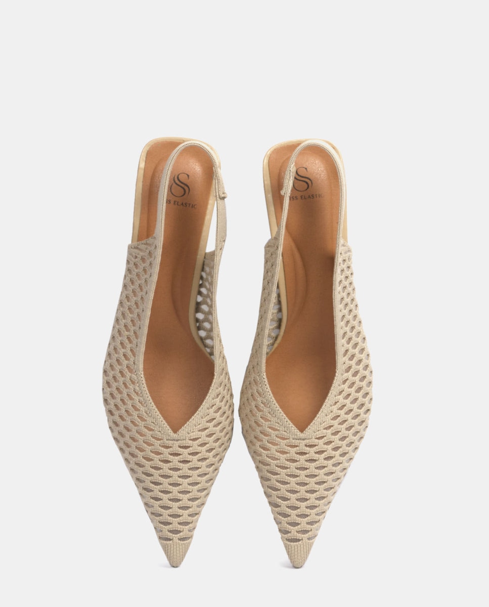 Zapatos de salón finha de mujer en tejido reciclado - Miss Elastic - Beige Beige-4