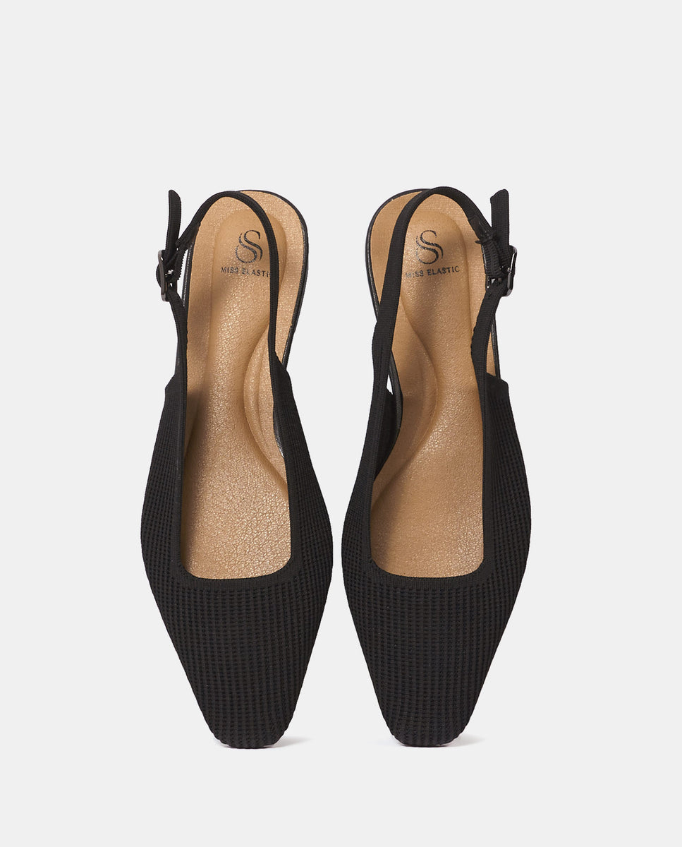 Bailarinas destalonadas vilass de mujer en tejido reciclado - Miss Elastic - Negro Negro-4