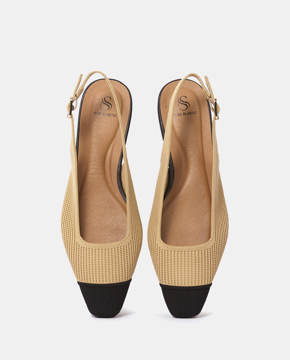 Bailarinas destalonadas vilass de mujer en tejido reciclado crema y - Miss Elastic - Negro Negro-4