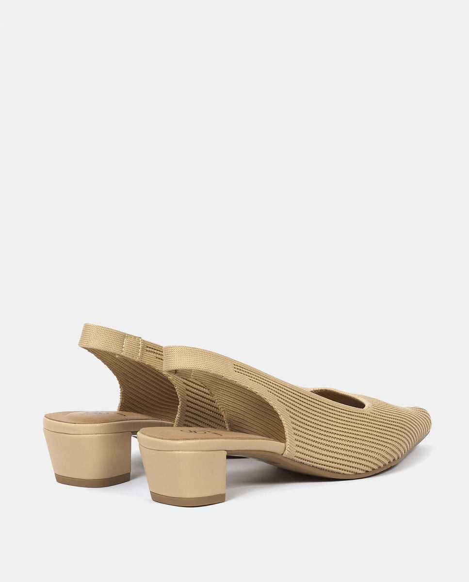 Zapatos de salón finha de mujer en tejido reciclado negro - Miss Elastic - Beige Beige-2