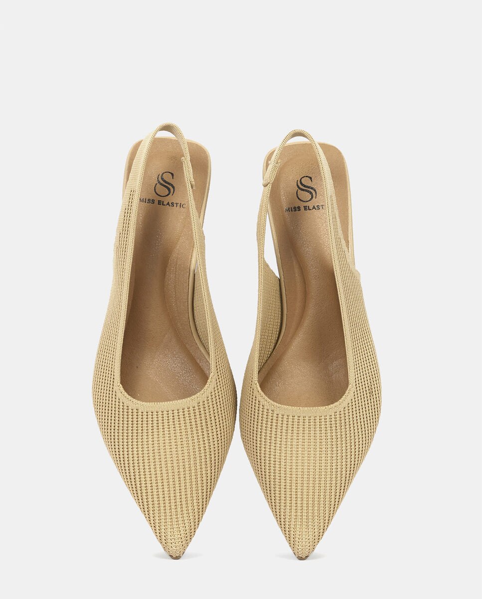 Zapatos de salón finha de mujer en tejido reciclado negro - Miss Elastic - Beige Beige-4