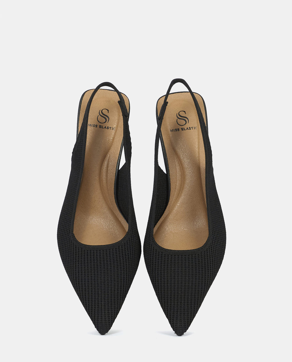 Imagen 4 de Zapatos de salón finha de mujer en tejido reciclado beige - Miss Elastic - Negro Negro