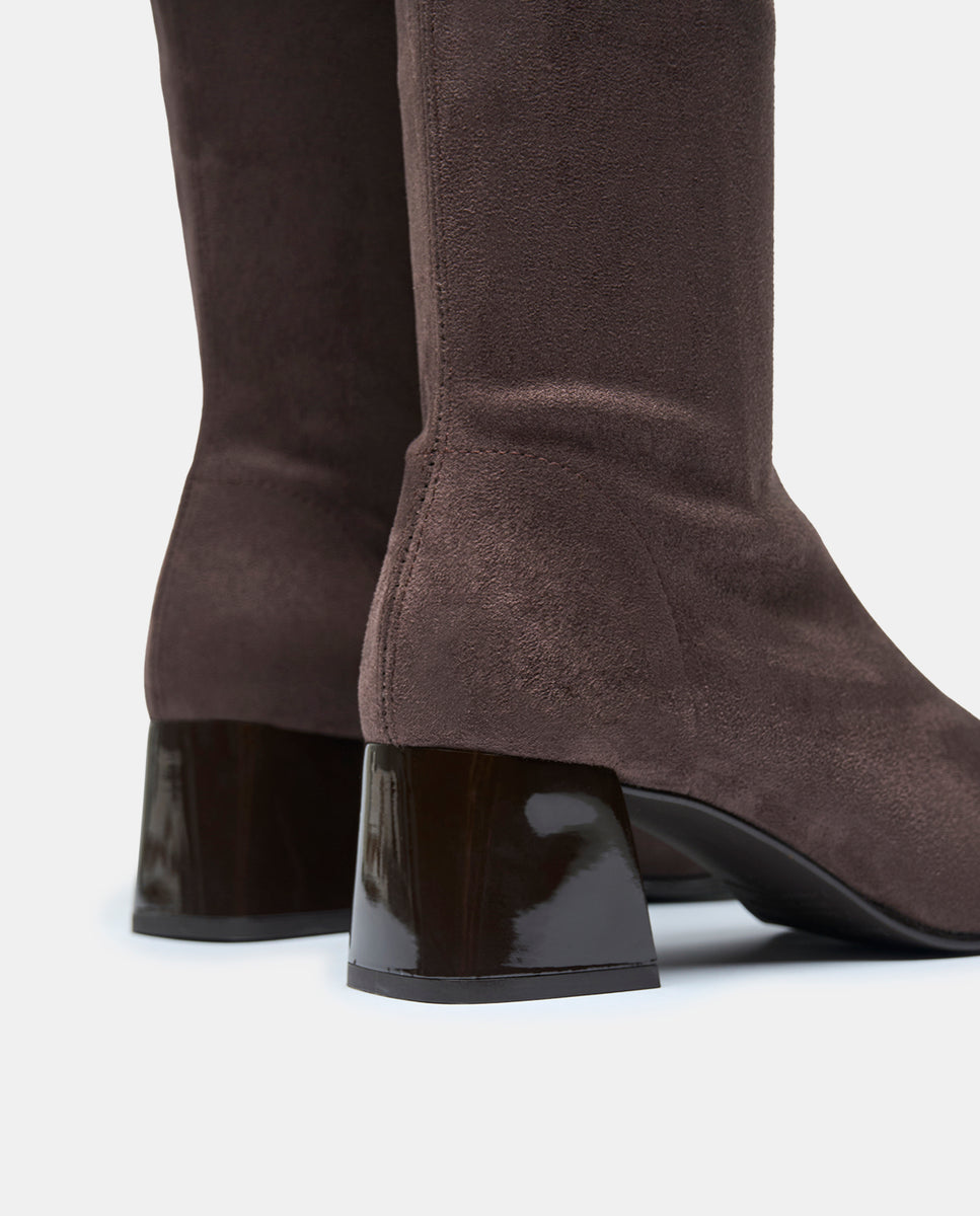 Botas fax bota de mujer en efecto ante testa - Miss Elastic - Marrón chocolate Marrón chocolate-5