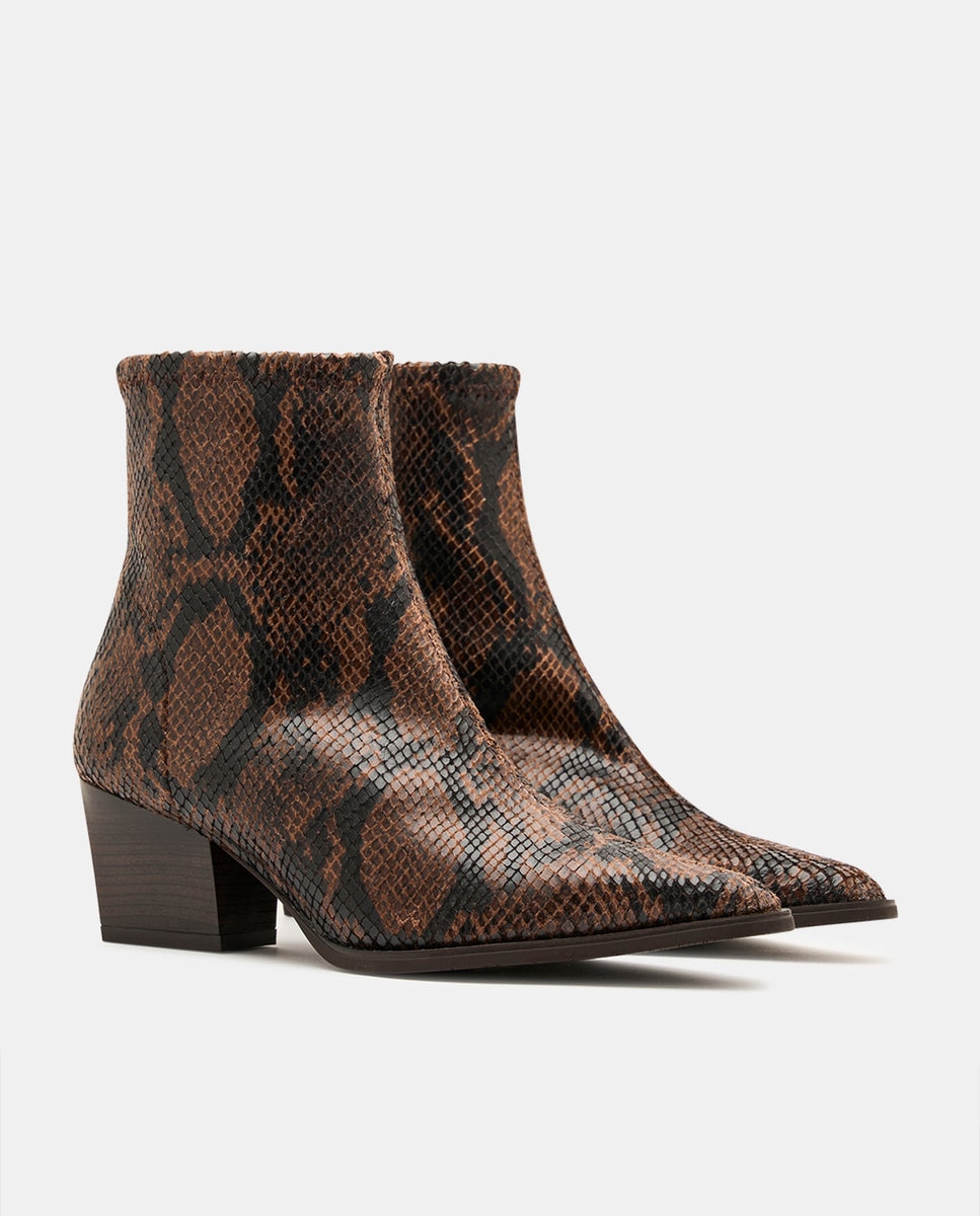 Botines texaco de mujer en efecto serpiente - Miss Elastic - Marrón Marrón-2