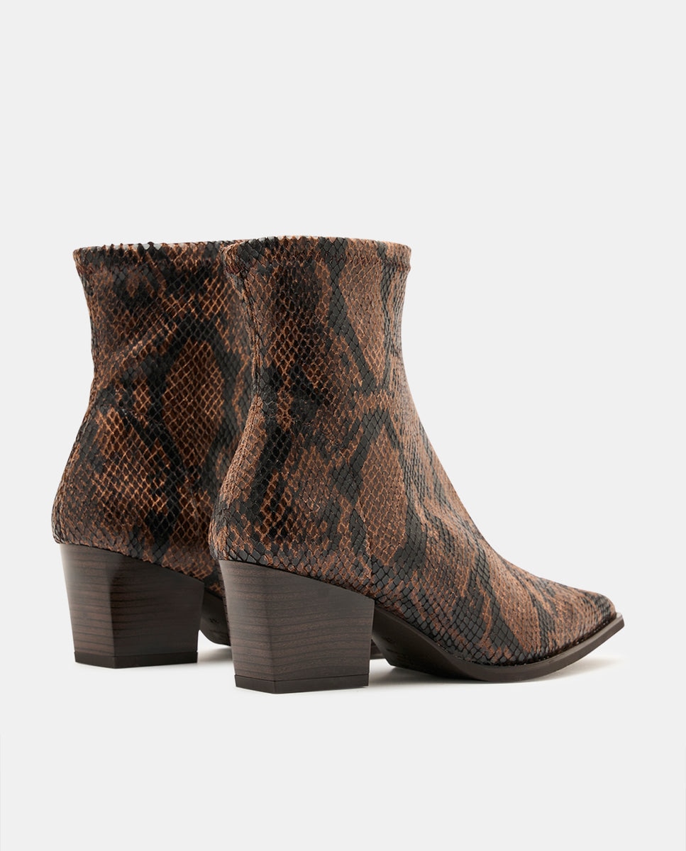 Botines texaco de mujer en efecto serpiente - Miss Elastic - Marrón Marrón-4
