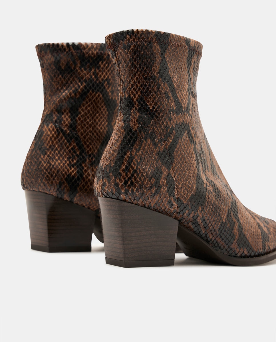 Botines texaco de mujer en efecto serpiente - Miss Elastic - Marrón Marrón-5