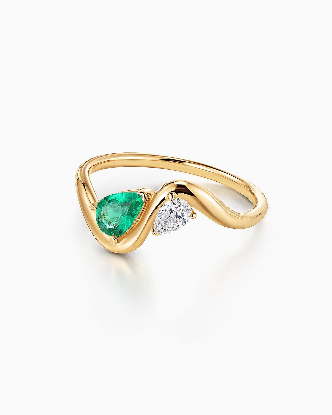 Imagen 4 de Sortija liora de esmeralda y diamante en oro amarillo de 18 kt - MUMIT - Verde Verde