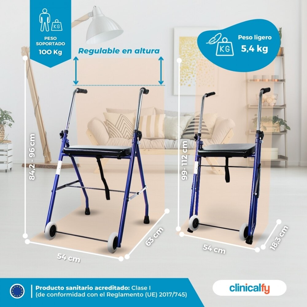 Andador de Altura Regulable Mérida 2 ruedas Azul Clinifcalfy Azul-2