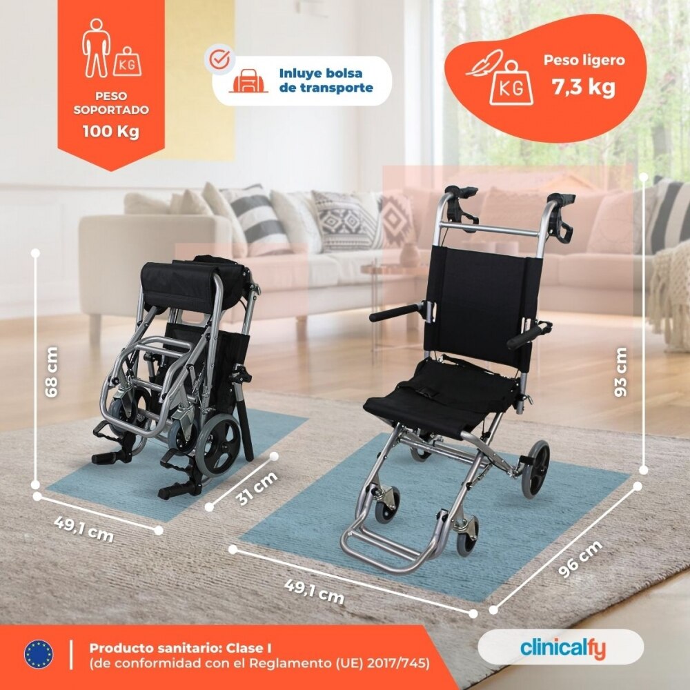 Silla de ruedas para tránsito Júpiter Estrecha Asiento 30 cm Frenos Clinicalfy 2