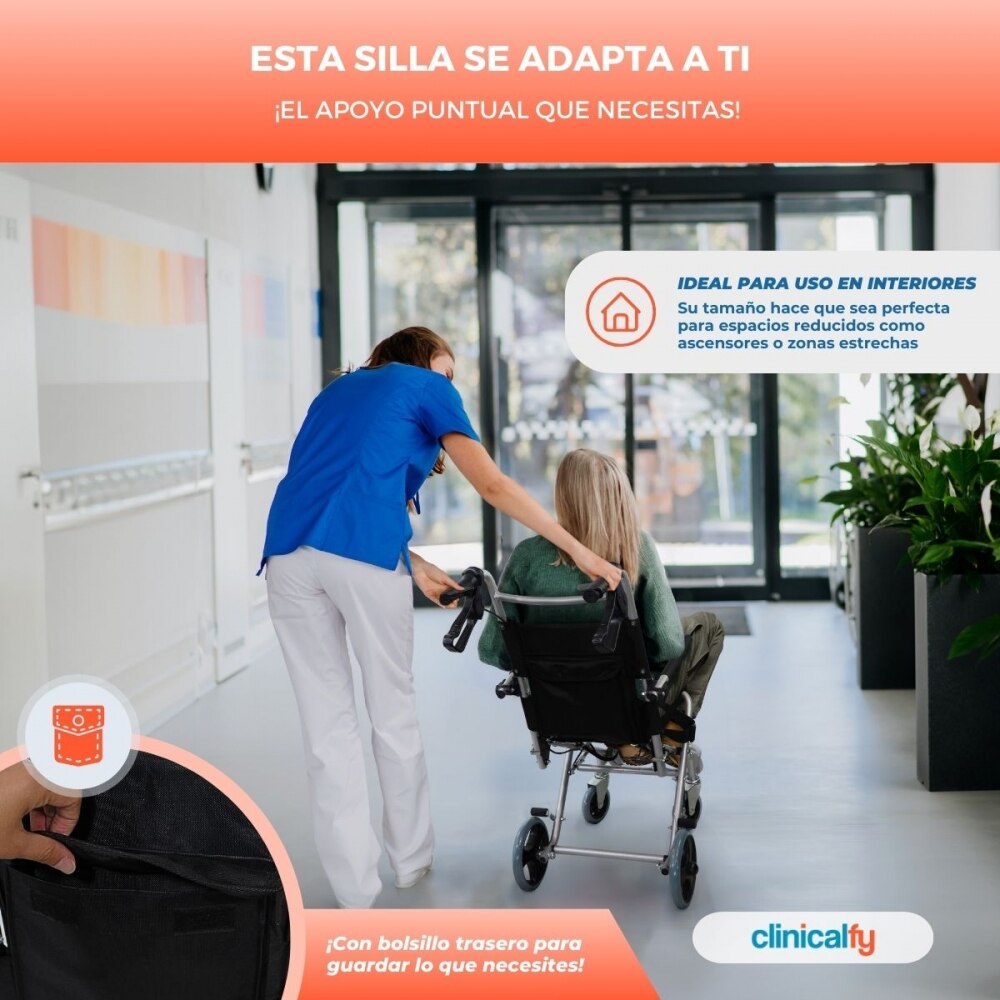 Silla de ruedas para tránsito Júpiter Estrecha Asiento 30 cm Frenos Clinicalfy 4