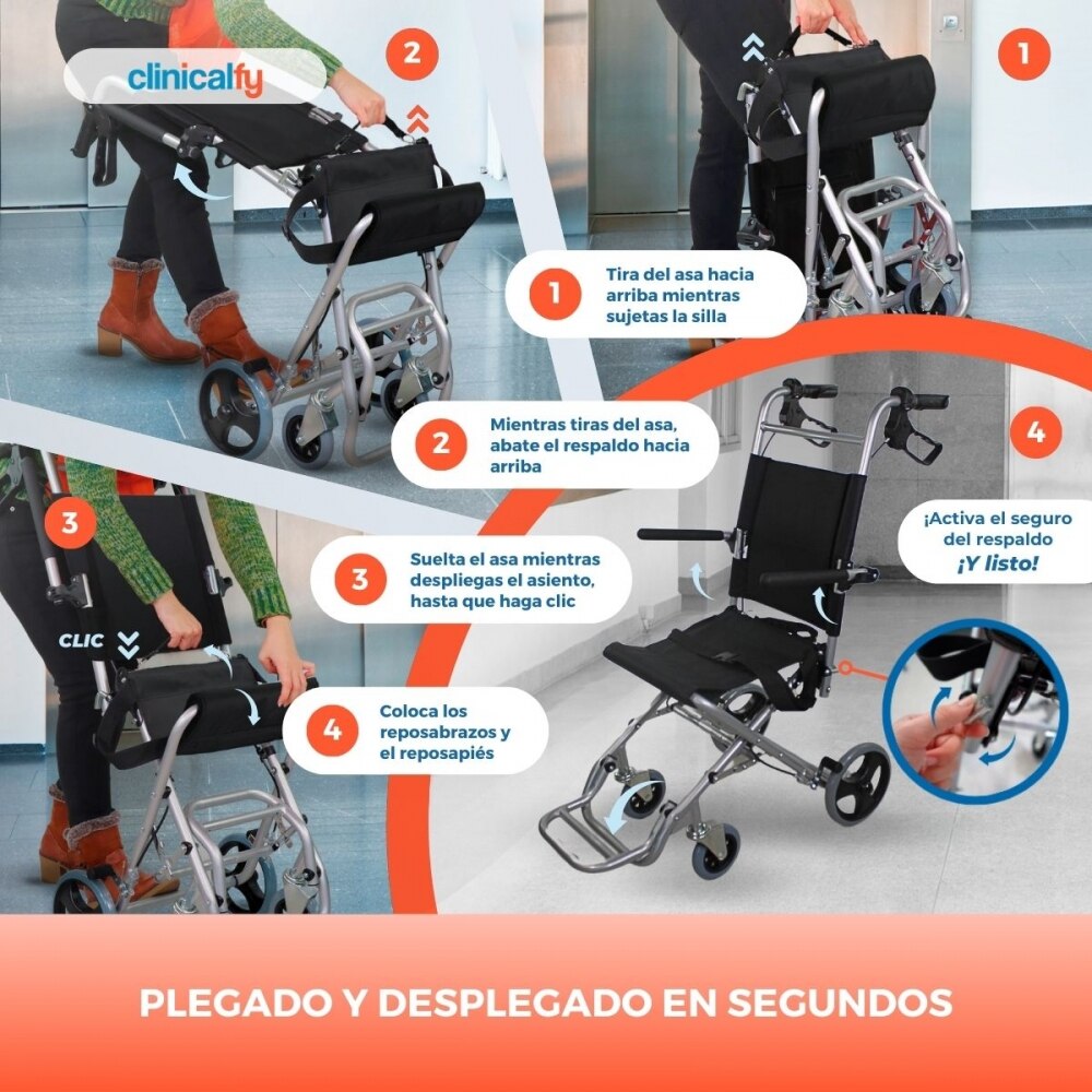 Silla de ruedas para tránsito Júpiter Estrecha Asiento 30 cm Frenos Clinicalfy 5