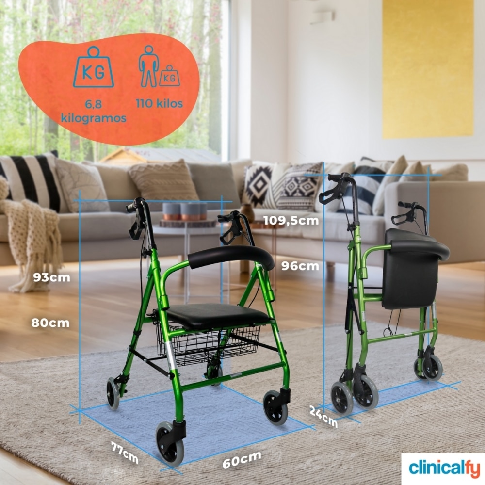 Andador para adultos 4 ruedas con frenos Turia Clinifcalfy Verde-2