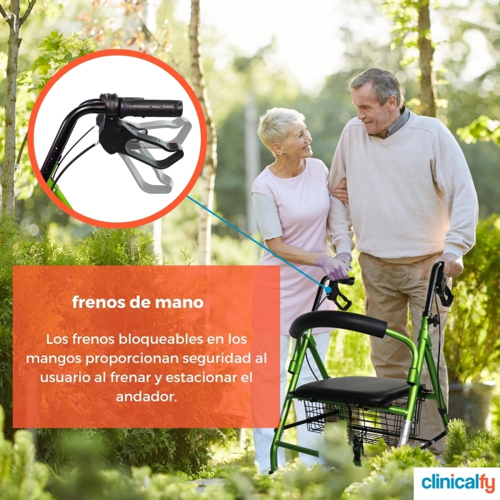 Andador para adultos 4 ruedas con frenos Turia Clinifcalfy Verde-3