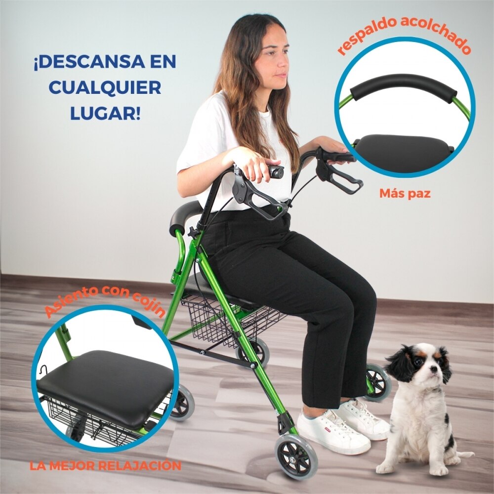 Andador para adultos 4 ruedas con frenos Turia Clinifcalfy Verde-5