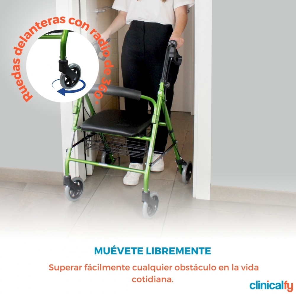 Andador para adultos 4 ruedas con frenos Turia Clinifcalfy Verde-6