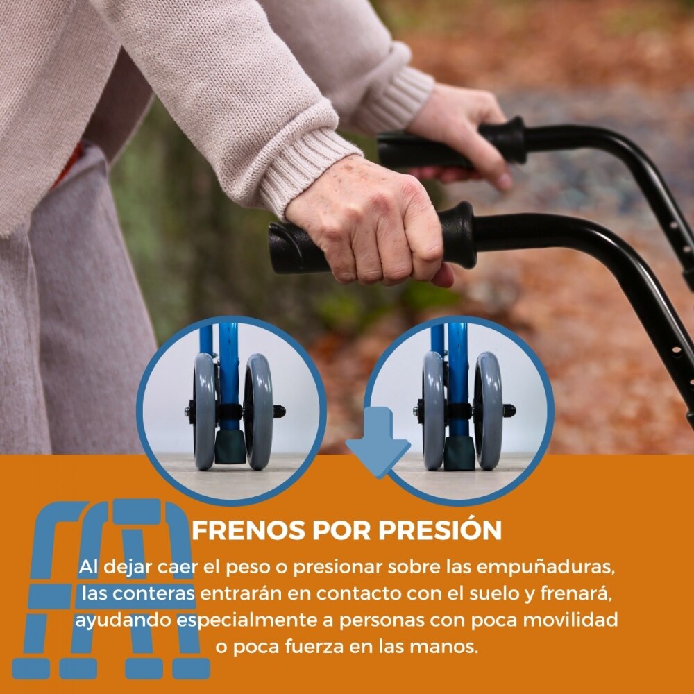 Andador para adultos freno a presión con asiento ruedas y canasta Paterna Clinifcalfy Azul-4