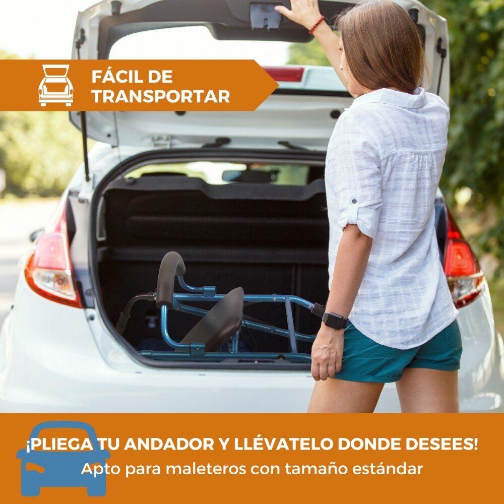 Andador para adultos freno a presión con asiento ruedas y canasta Paterna Clinifcalfy Azul-5