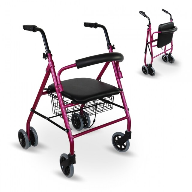 Imagen 0 de Andador plegable asiento y respaldo aluminio cesta para ancianos rosa Prado Mobiclinic