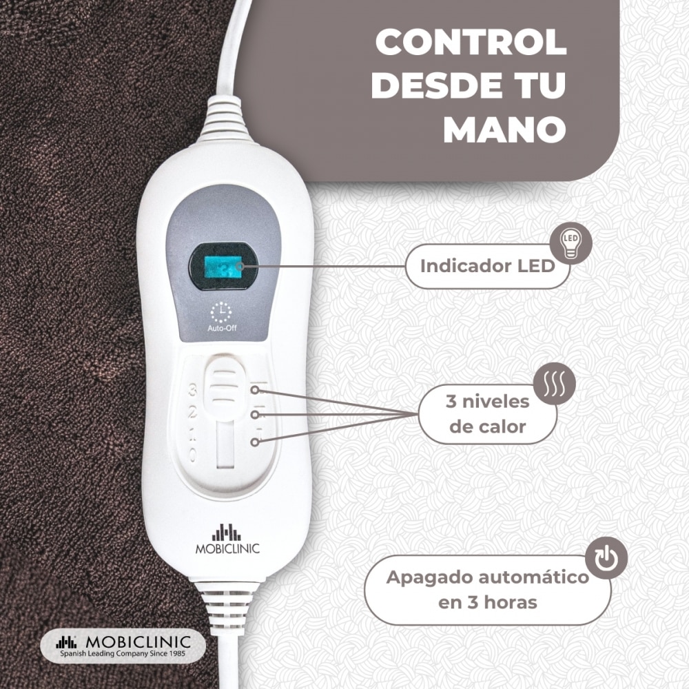 Imagen 4 de Manta eléctrica con mando Calientacamas 160x120 cm temperatura regulable Mobiclinic Marrón