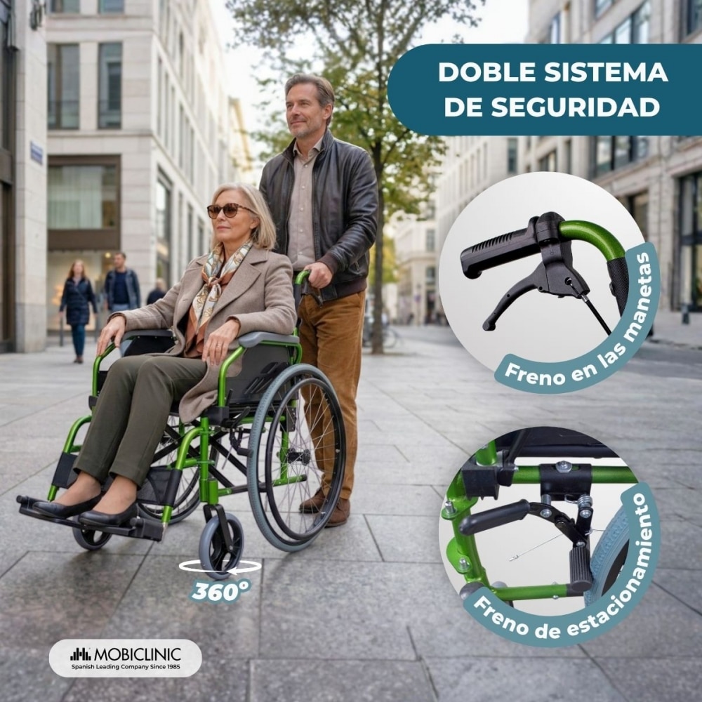 Silla de ruedas plegable aluminio respaldo partido verde Bolonia Mobiclinic 5