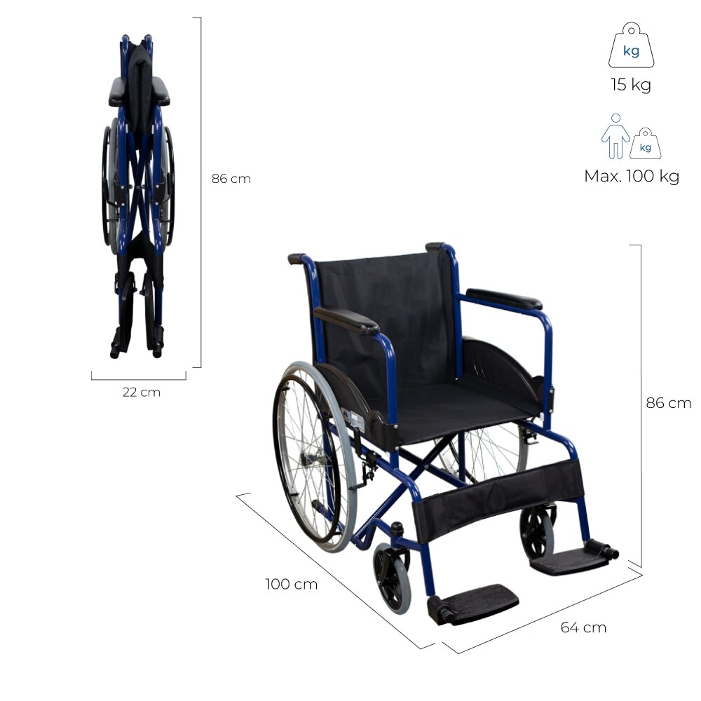 Imagen 3 de Silla de ruedas acero ancho 50cm Azul Valencia Clinifcalfy Azul