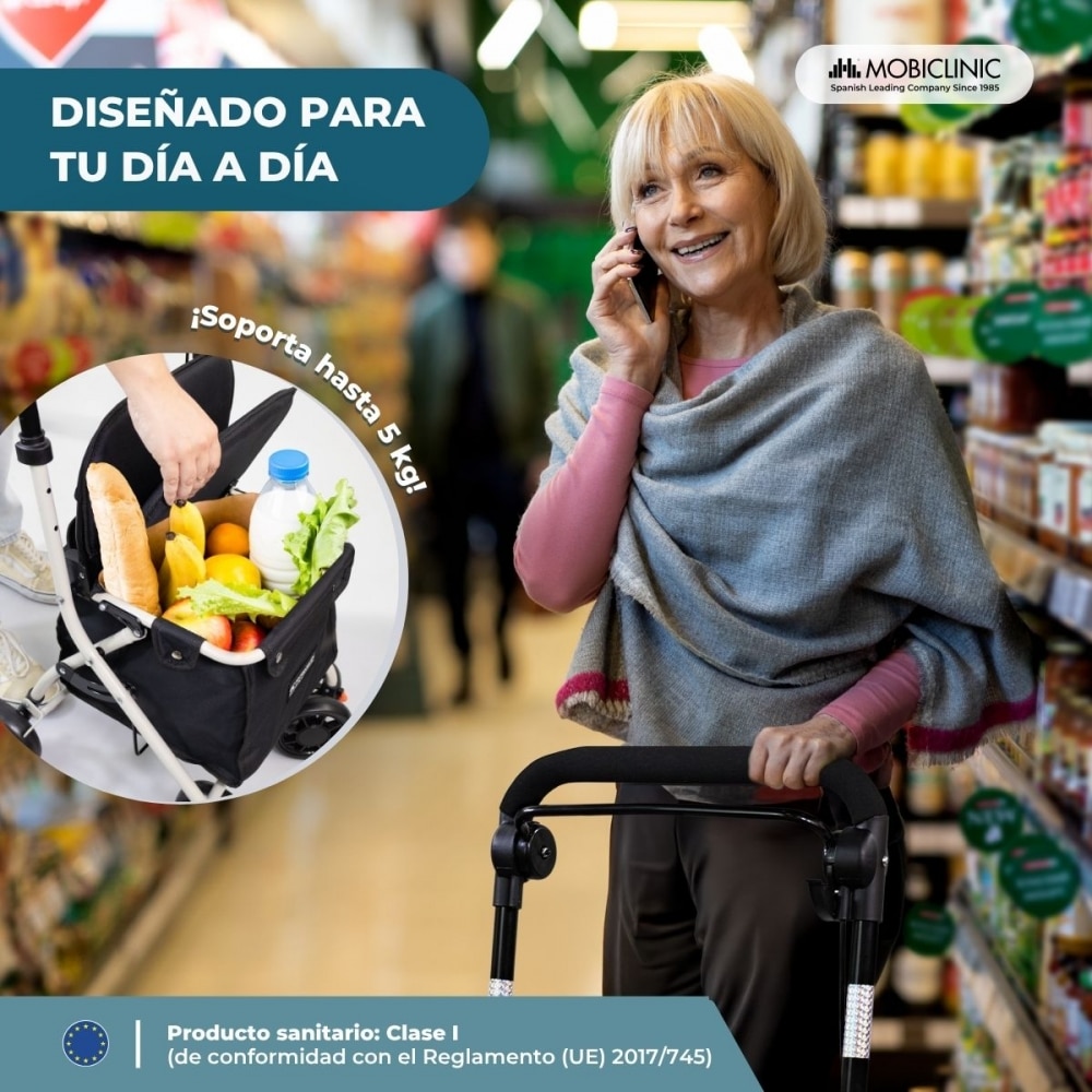 Carro compra con asiento andador plegable con bolsa Negro Coliseo Mobiclinic 3
