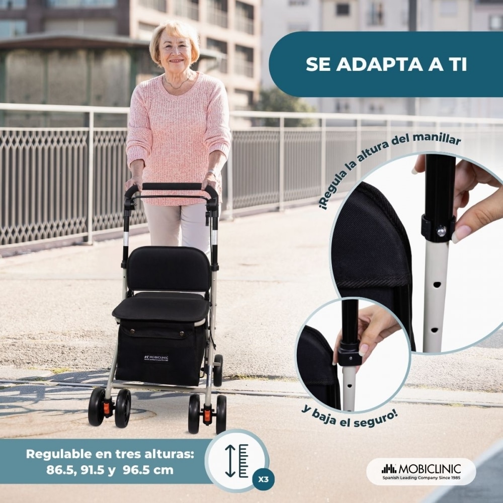 Carro compra con asiento andador plegable con bolsa Negro Coliseo Mobiclinic 6