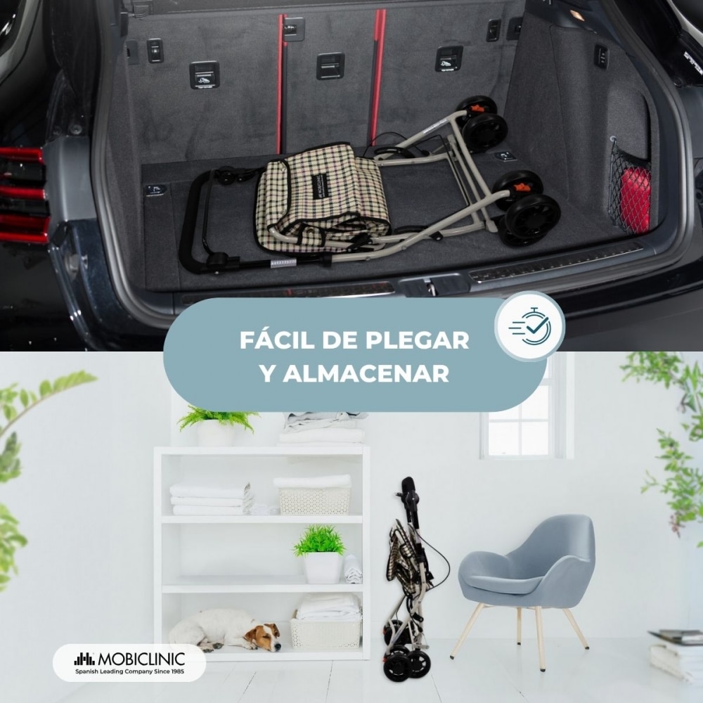 Carro compra con asiento andador plegable con bolsa Cuadros Coliseo Mobiclinic 5