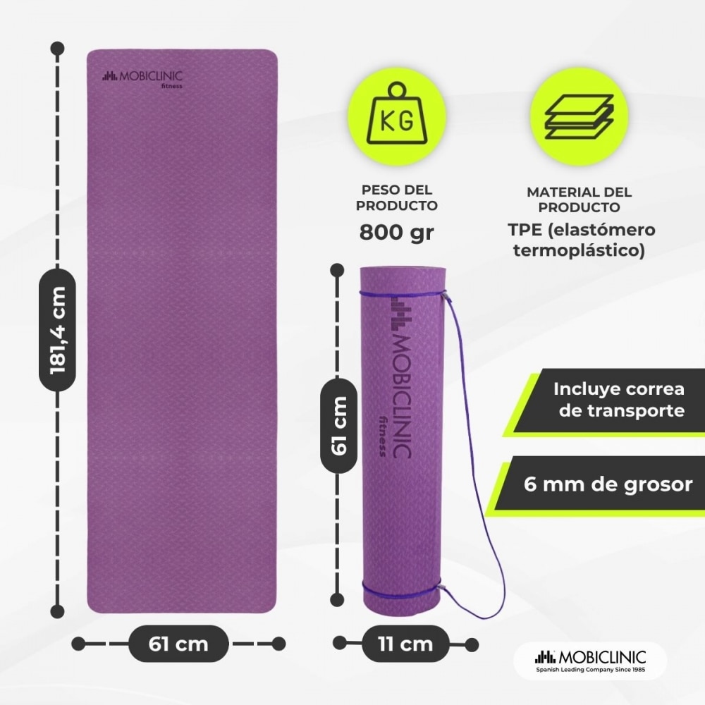 Esterilla de yoga antideslizante flexible tpe lavable ecológico Ey-01 Mobiclinic Morado-2