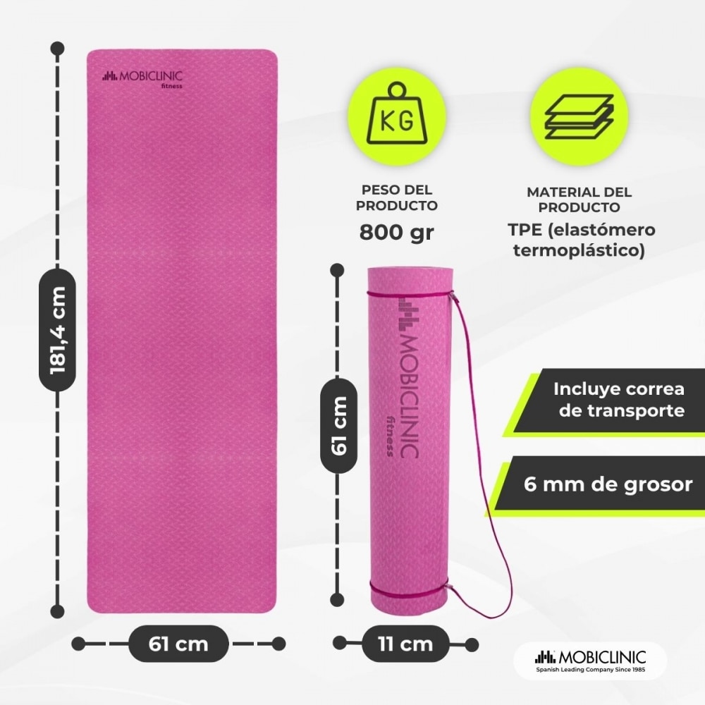 Imagen 2 de Esterilla de yoga antideslizante flexible tpe lavable ecológico EY-01 Mobiclinic Rosa