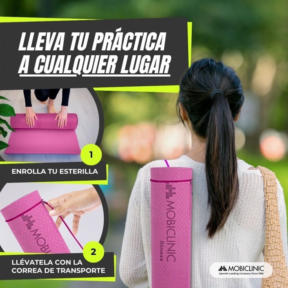 Imagen 4 de Esterilla de yoga antideslizante flexible tpe lavable ecológico EY-01 Mobiclinic Rosa