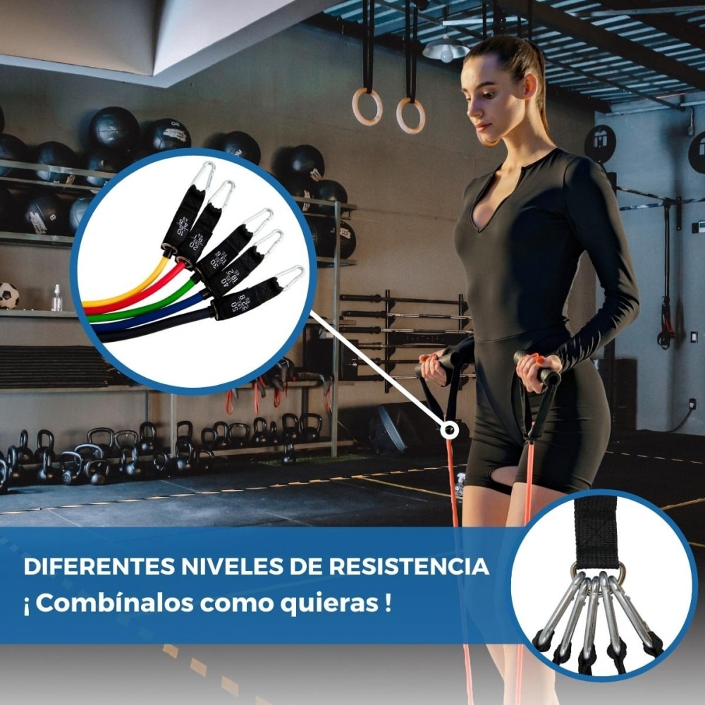Tubo elástico de resistencia antideslizantes 5 resistencias incluye accesorios transportable Br-01 Mobiclinic 2