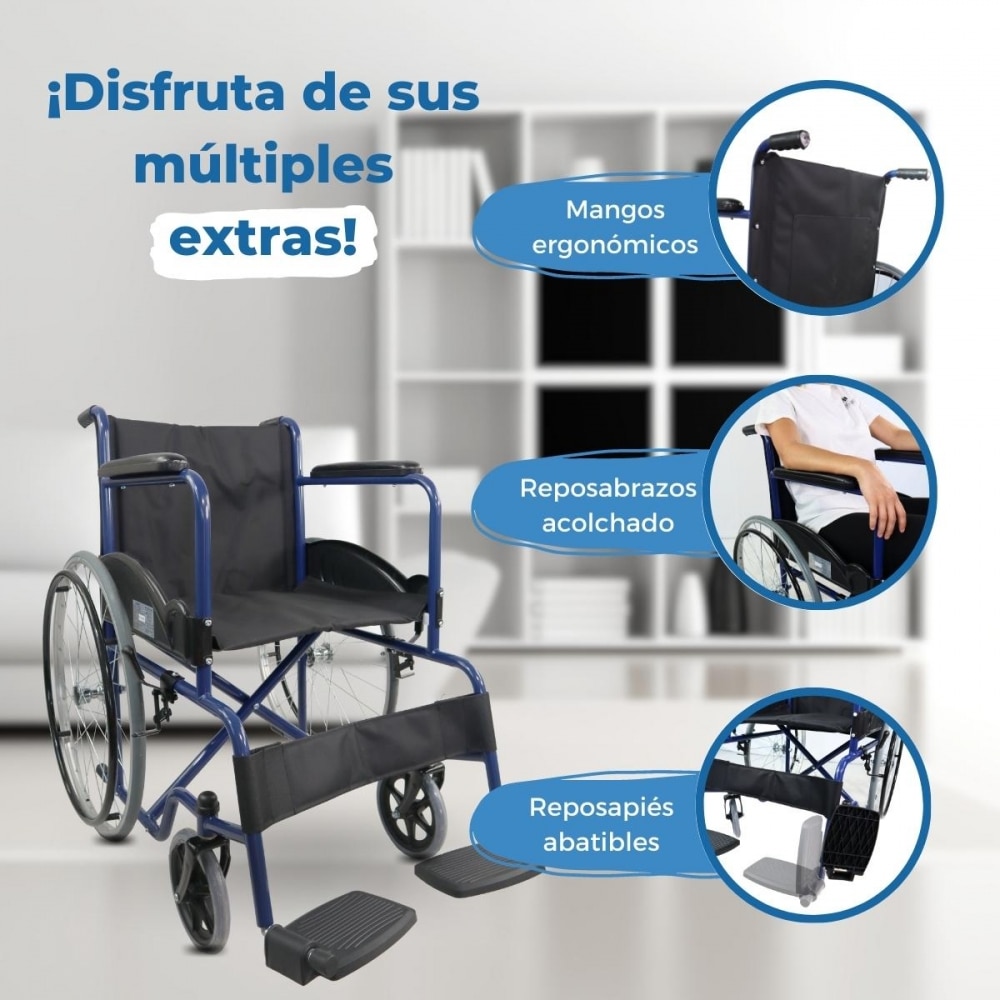 Silla de ruedas plegable ruedas pequeñas 46 cm Azul Marsella Mobiclinic Azul-5