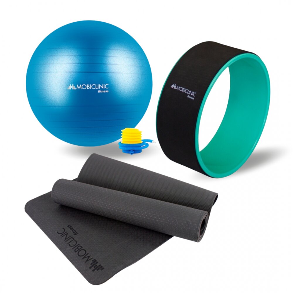 Pack pelota de pilates esterilla y rueda de yoga Mobiclinic