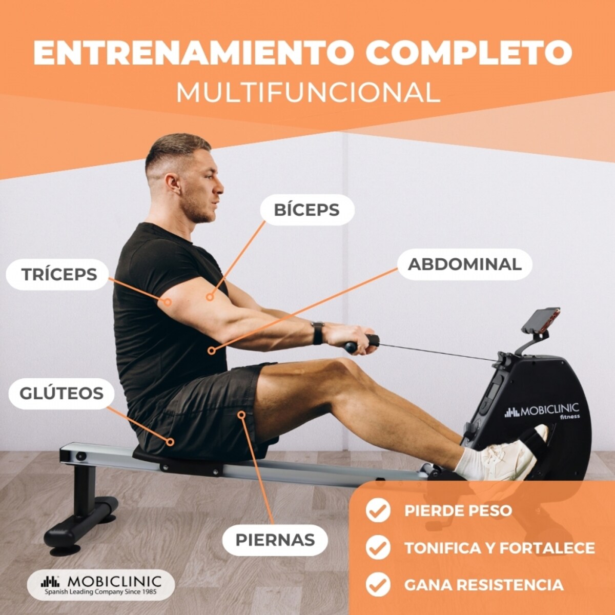 Máquina de remo 8 Niveles de Resistencia Monitor LCD RowFit Mobiclinic Negro-5