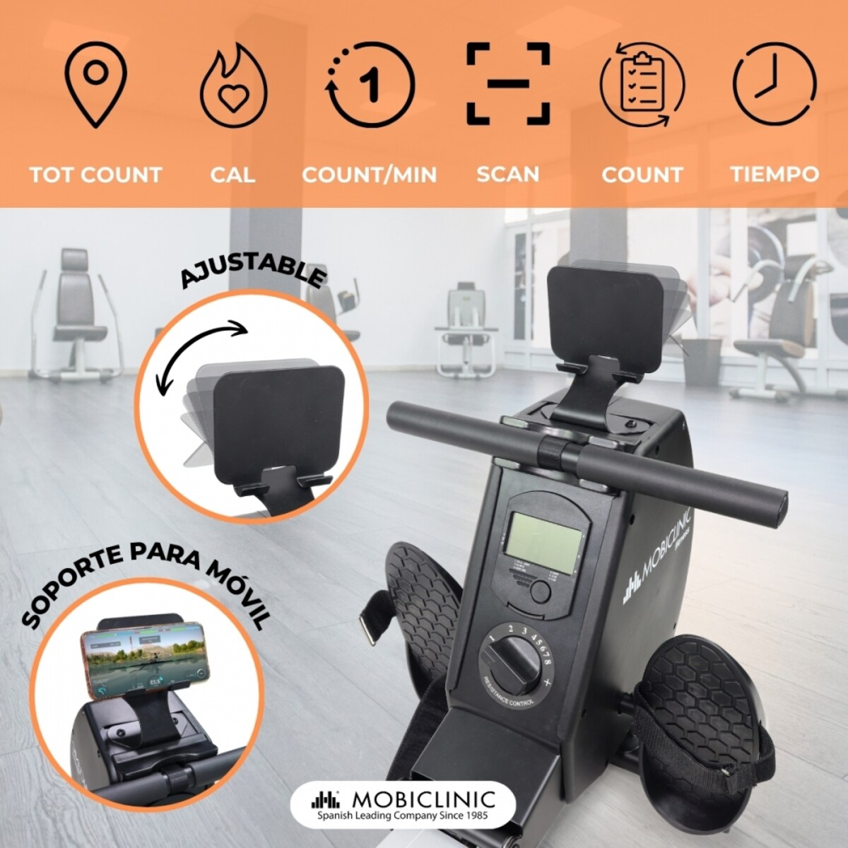 Máquina de remo 8 Niveles de Resistencia Monitor LCD RowFit Mobiclinic Negro-7