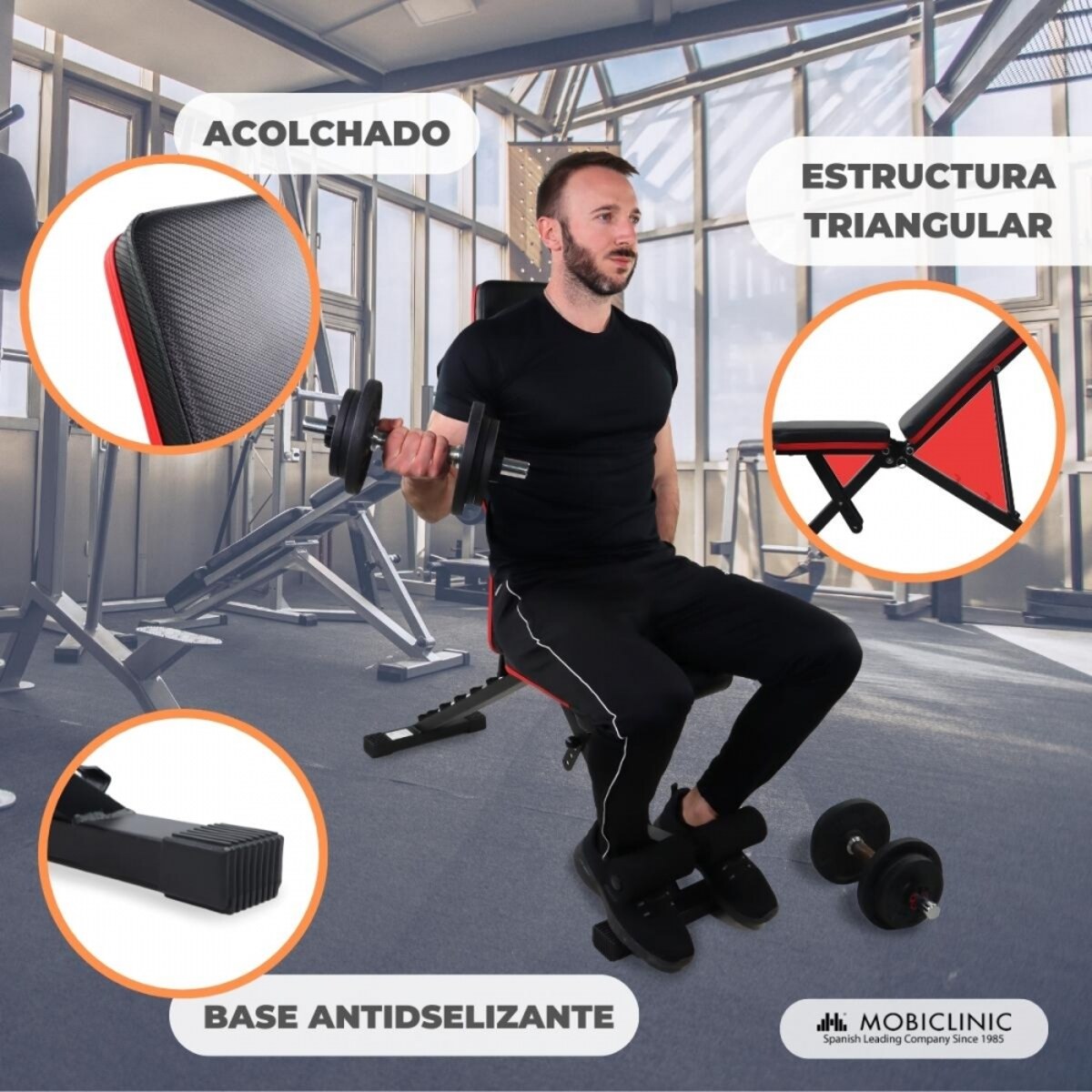 Banco de musculación FlexFit 200 kg Plegado ultra compacto