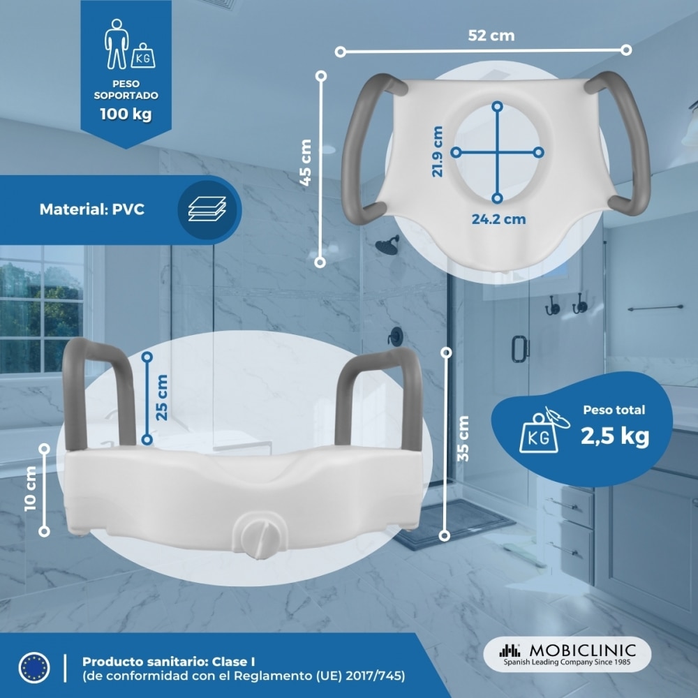 Elevador wc pvc reposabrazos 16 cm Cibeles Mobiclinic 2