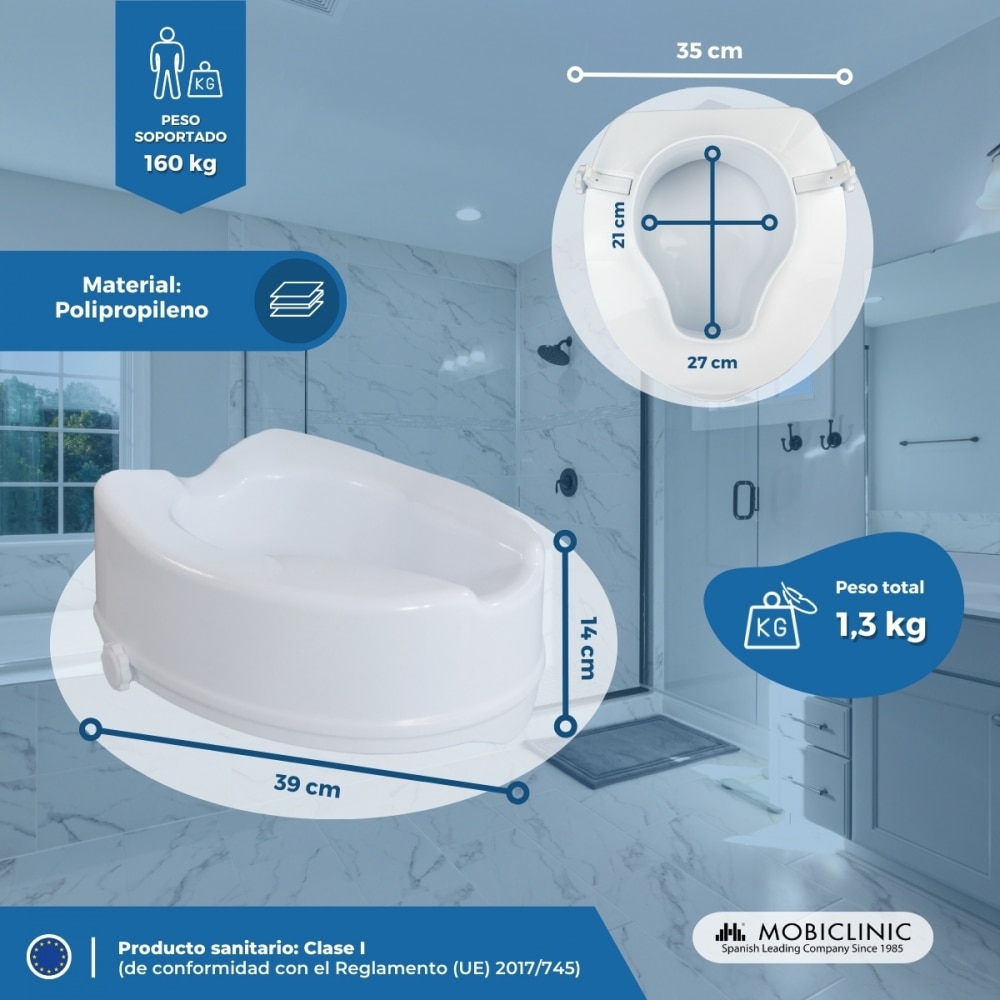 Elevador wc sin tapa 14 cm blanco Titán Mobiclinic 3