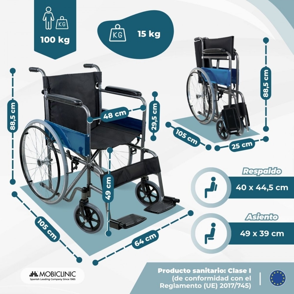 Imagen 2 de Silla de ruedas plegable ruedas grandes ligera ortopédica negro Alcázar Mobiclinic