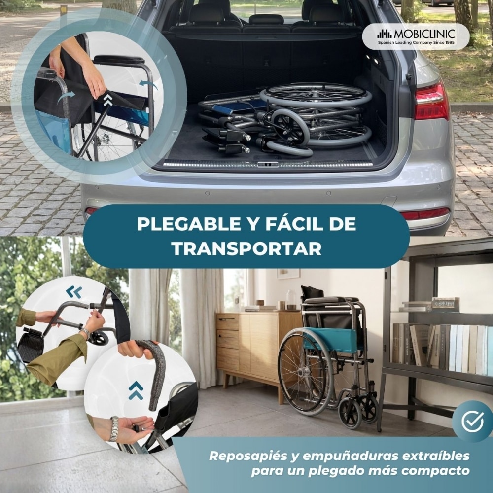 Imagen 4 de Silla de ruedas plegable ruedas grandes ligera ortopédica negro Alcázar Mobiclinic