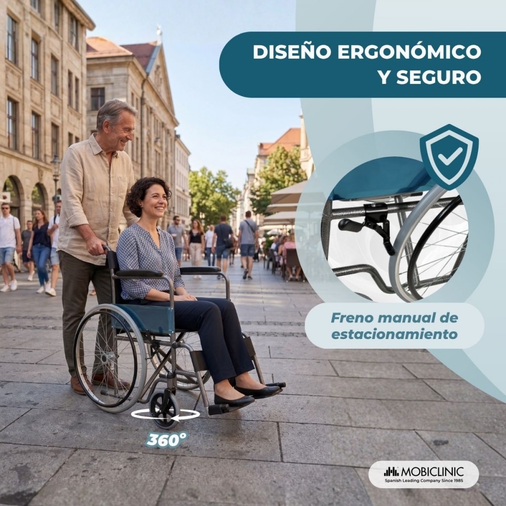 Imagen 5 de Silla de ruedas plegable ruedas grandes ligera ortopédica negro Alcázar Mobiclinic