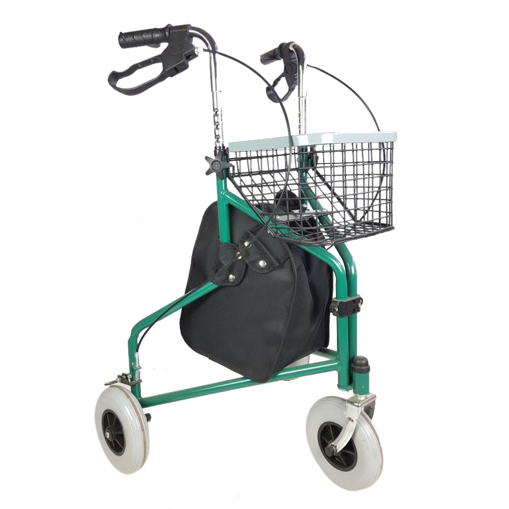 Andador para ancianos plegable freno manetas 3 ruedas cesta verde Caleta Mobiclinic 1