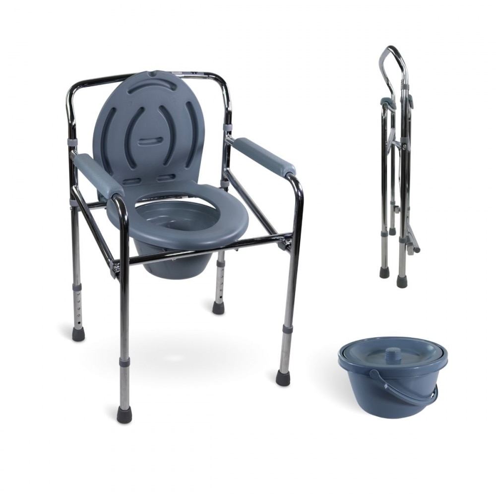 Silla wc con tapa altura regulable reposabrazos acero cromado Puente Mobiclinic 1