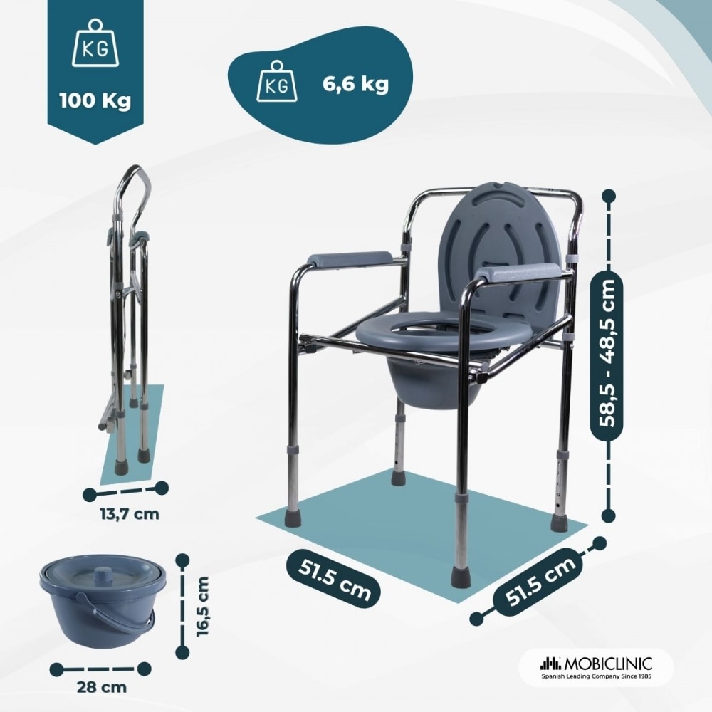 Silla wc con tapa altura regulable reposabrazos acero cromado Puente Mobiclinic 2