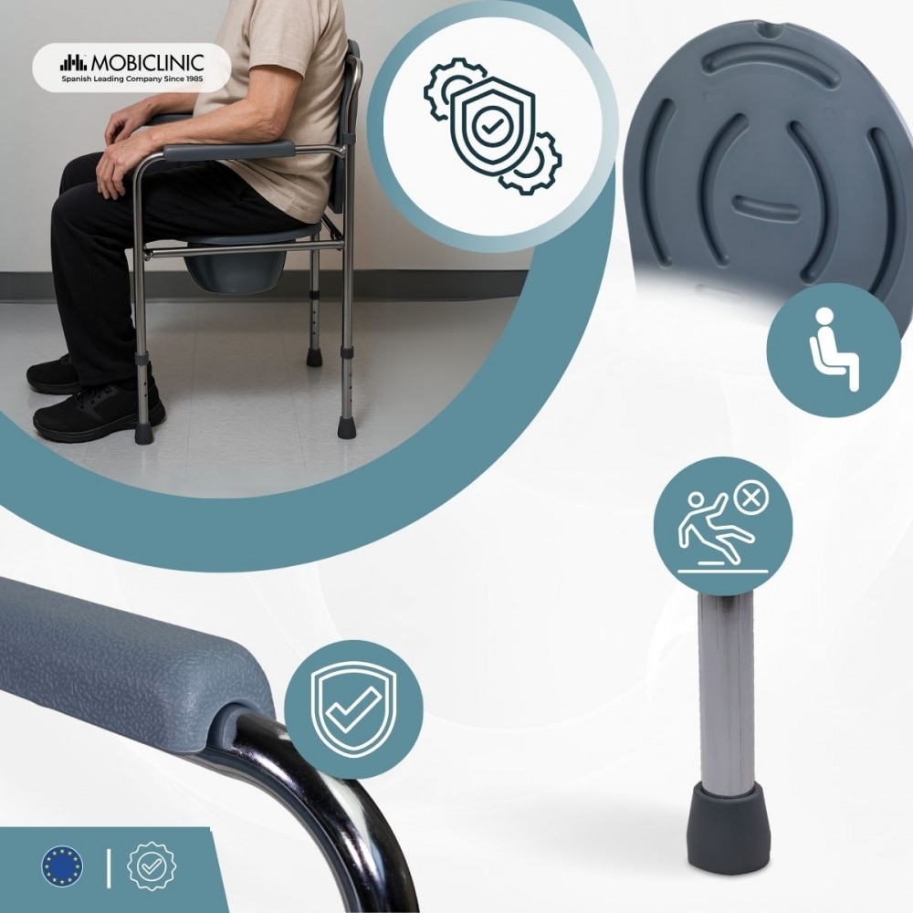 Silla wc con tapa altura regulable reposabrazos acero cromado Puente Mobiclinic 4