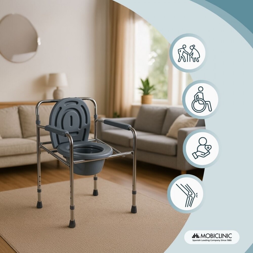 Silla wc con tapa altura regulable reposabrazos acero cromado Puente Mobiclinic 5