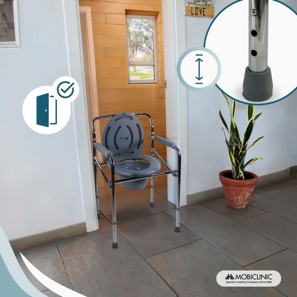 Silla wc con tapa altura regulable reposabrazos acero cromado Puente Mobiclinic 6